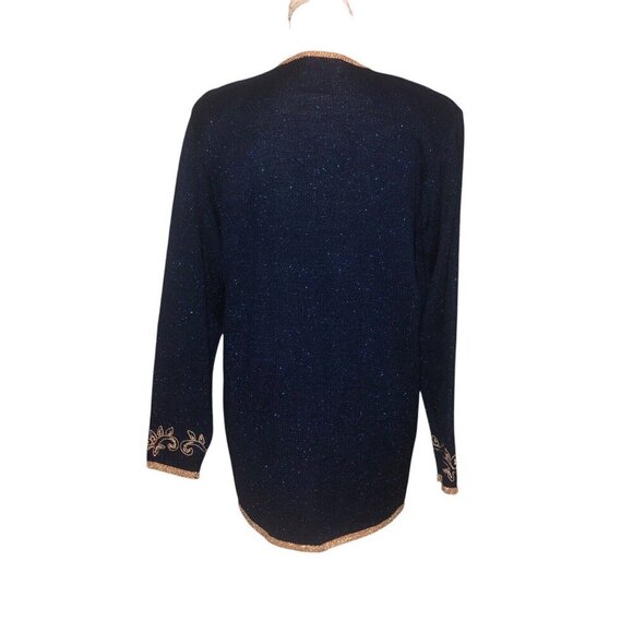 Vintage JACLYN SMITH Sz SP Women's Metallic Blue Gold Pearl Cardigan Sweater - Picture 7 of 7